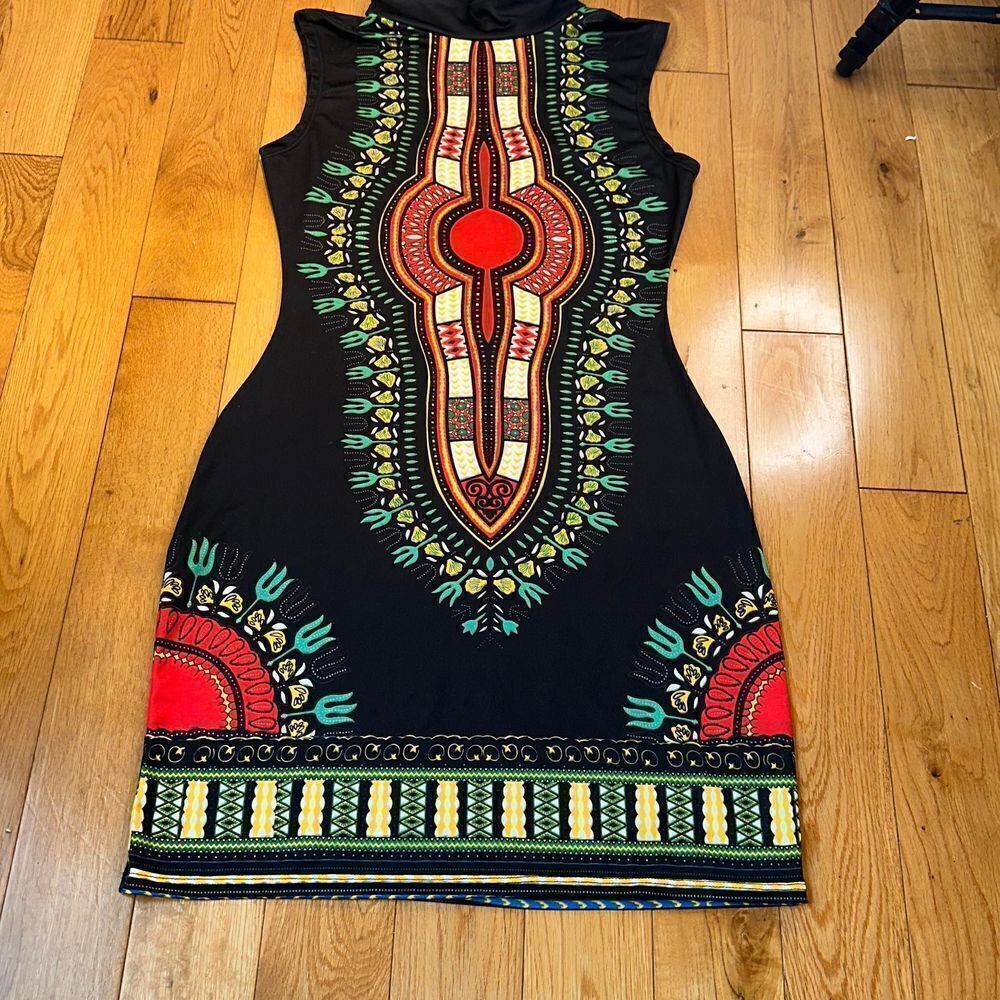 Fun bodycon colorful dress mock collar fits like a medium - Picture 6 of 11